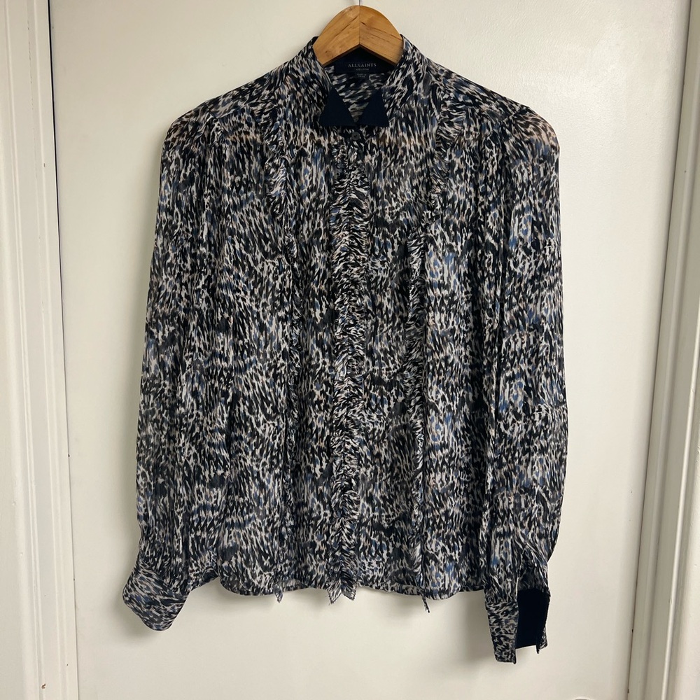 AllSaints multicolored blouse in blue, black and tan